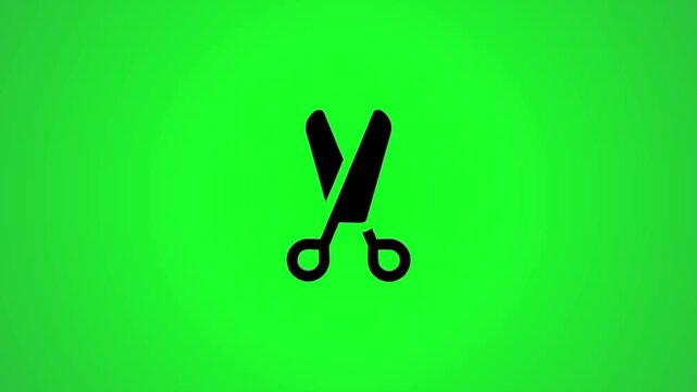 Animated green screen video featuring dynamic black scissors icon for versatile use in editing and design projects