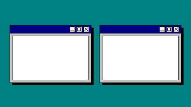Two horizontal retro computer interface window frames from operating system with alpha channel