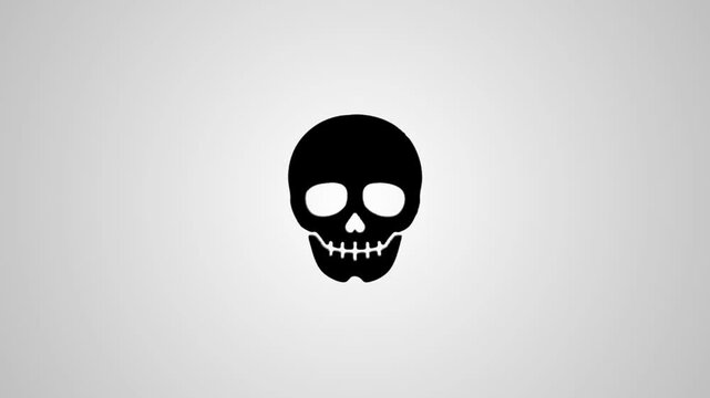 Minimalist black skull animation rotating into center on clean white background for halloween decoration and spooky designs