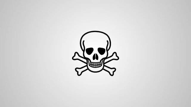 Isometric skull and crossbones icon animation on light gray background with smooth motion transition and 3d effect
