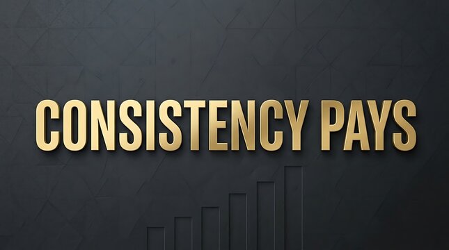 Consistency pays gold text on dark background with hard work consistency metallic lettering background textured graphics business strategy motivation inspiration achievement progress
