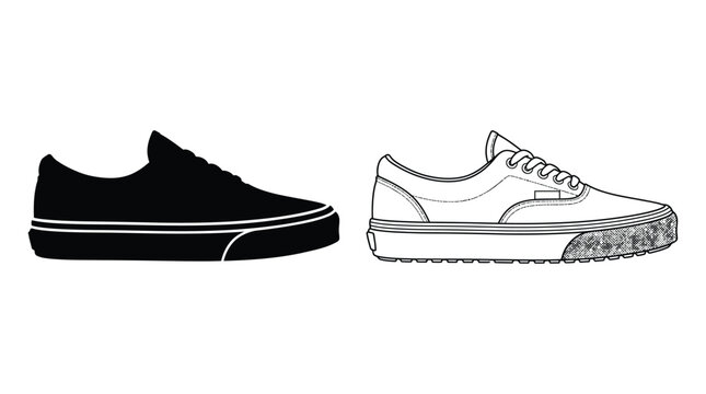 Sneaker outline illustration black and white line drawing of canvas shoes