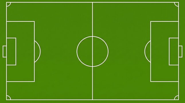 Top view of a standard soccer field layout with white markings