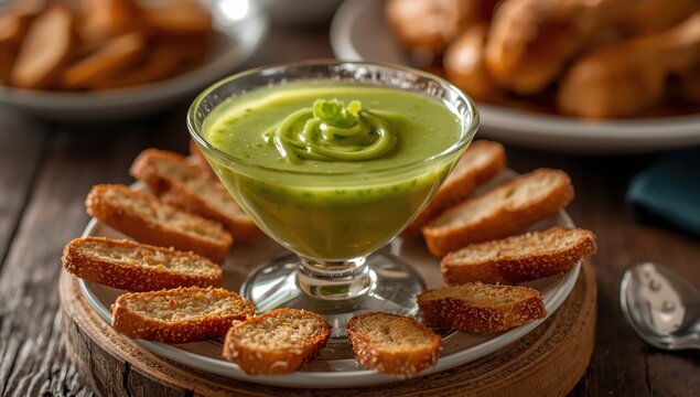 Crispy bread with pandan coconut pudding