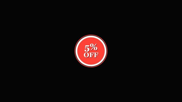 Five percent off discount badge animation on black background