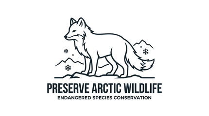 Minimalist line art illustration of an arctic fox for wildlife conservation. © haniyyah_Karimah