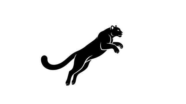 Minimalist black panther jumping silhouette graphic illustration.