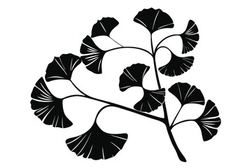 ginkgo branch silhouette line art vector illustration © kanchanrani