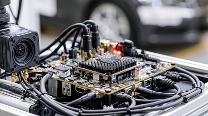 Fototapeta premium Autonomous Vehicle AI Camera System with Self Driving Processor