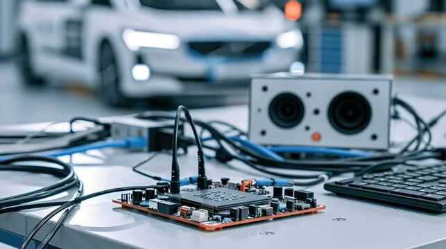 Self Driving Car AI Development Board with Vision Hardware in Automotive Lab