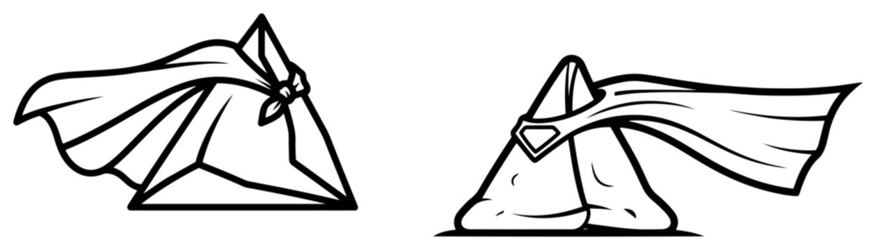 Pyramidal mountain peaks with fluttering cloth flags in minimalist line style