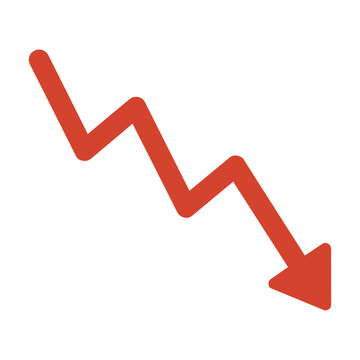 Minimalist financial icon showing a downward trend line with a sharp arrow indicating a market decline for business analytics and economic growth concept