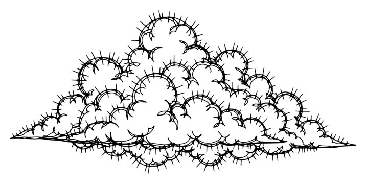Fluffy cumulus cloud with detailed hatching and outline style