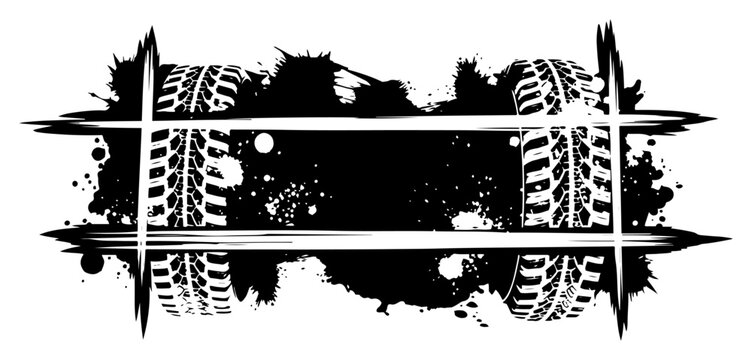 Tire tracks with mud splatters and horizontal framing in grunge style