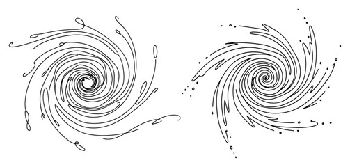 Spiral galaxy vortices with spinning motion in minimalist sketch style © Anna