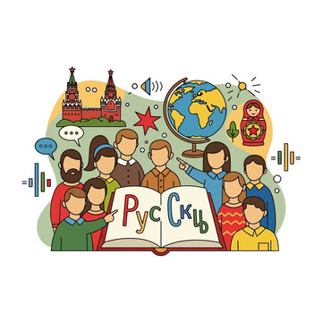 Diverse group of people learning Russian language together.
