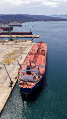 Fototapeta premium Aerial drone photo of famous Skaramangas Shipyards, an emblematic infrastructure in gulf of Elefsina, West Attica, Greece