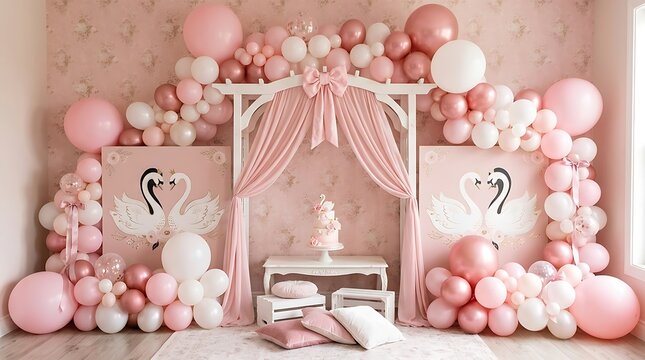 Elegant Pink Balloon Arch Wedding Photo Studio Backdrop Setup