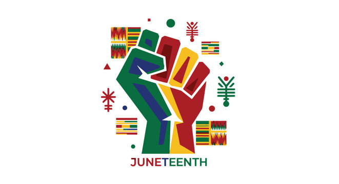 Juneteenth celebration with a vibrant raised fist symbol of freedom and equality.