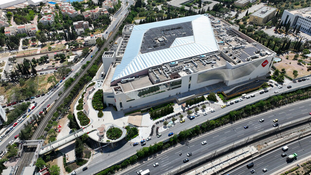Aerial drone photo of famous Athens the Mall shopping center, Marousi, Attica, Greece