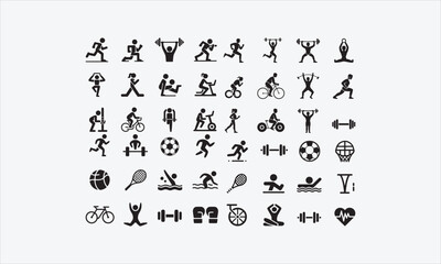 Illustration  Silhouette Fitness silhouette and line art vector icon set vector illustration © lokshmon