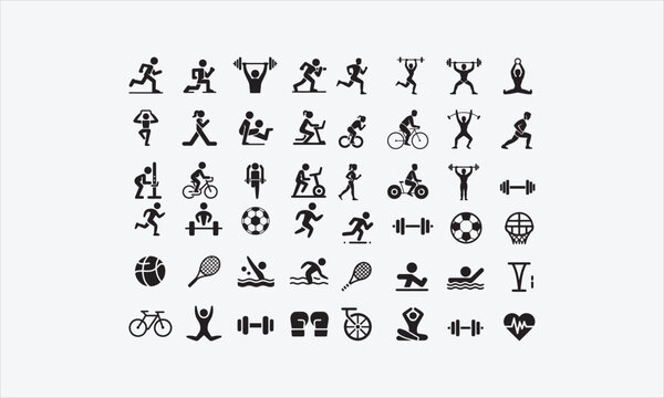 Illustration  Silhouette Fitness silhouette and line art vector icon set vector illustration