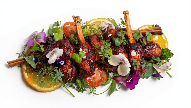 Cured pig ears. Celebration meals. Fine dining menu. Light backdrop.
