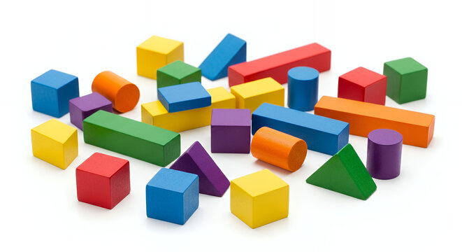 colorful wooden building blocks scattered naturally 