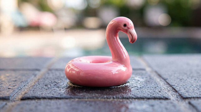 Pink Flamingo Pool Float Made of Glazed Ceramic