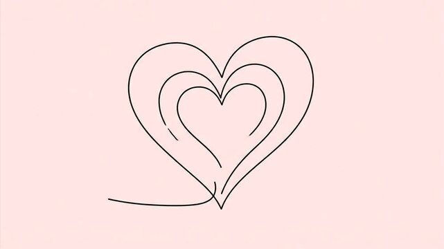 Continuous Line Drawings of Hearts on Pink Background.