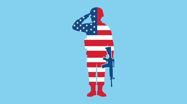 Soldier silhouette filled with american flag pattern patriotic symbol