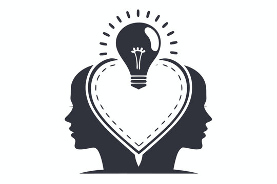 Creative Concept of Self Awareness with Light Bulb and Heart Icon Vector for Psychology Branding