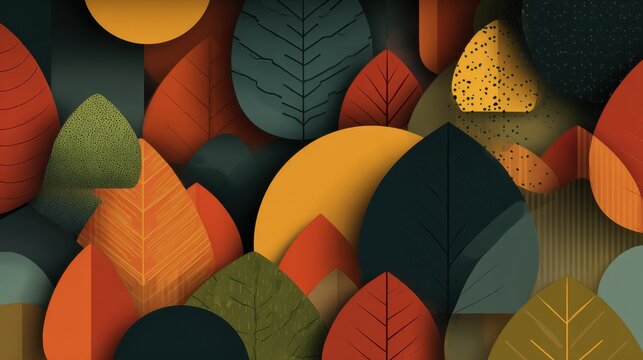 Abstract Leaf Pattern with Colorful Overlapping Shapes for Design Backgrounds