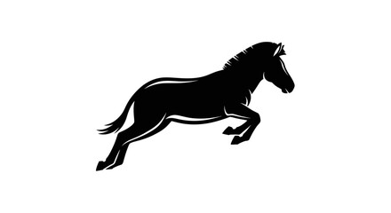 Fototapeta premium Silhouette of a leaping horse in black against a white background