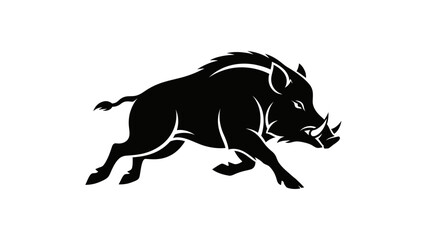 Fototapeta premium Wild Boar Silhouette Running - Aggressive Black Animal Icon
