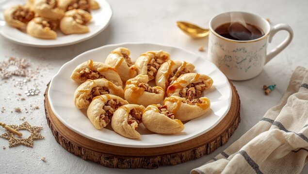 Qatayef dessert on a light backdrop.