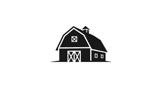 Black and white barn house icon.