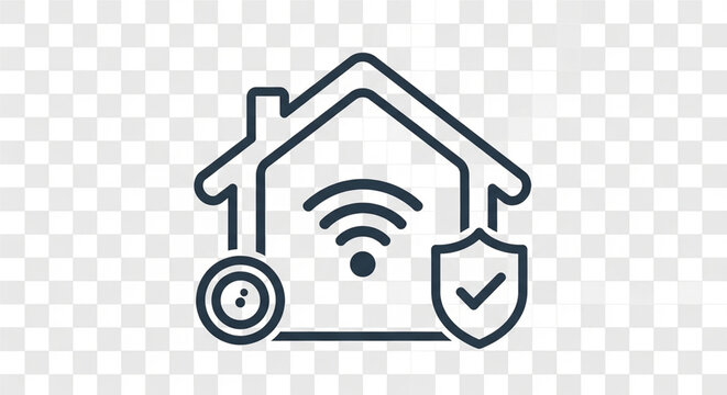 Smart home security icon featuring wireless connection and protective shield symbol