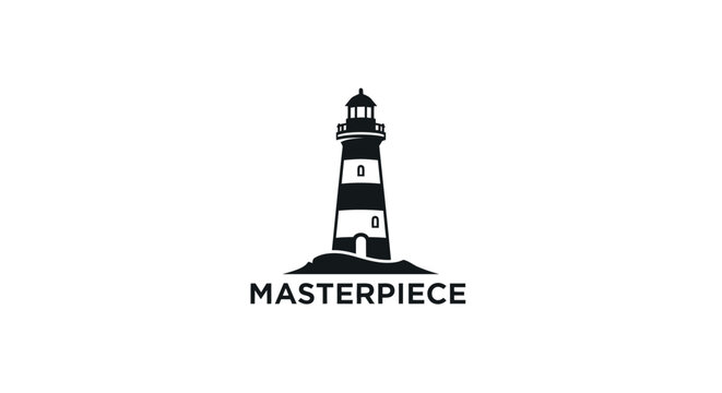 Black and white lighthouse logo design.