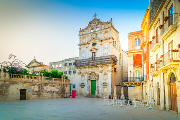 Fototapeta premium Syracuse old medieval town with Santa Lucia alla Badia church, Sicily Italy