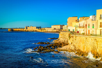 Obraz premium Syracuse old medieval town waterfront, Sicily Italy