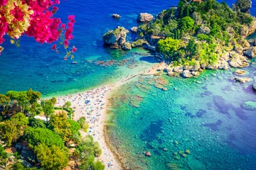 Taormina beach and Isola Bela at summer, Sicily Italy © neirfy