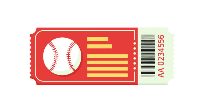 Vector illustration of a baseball ticket with barcode for sports event admission, event entrance pass, game day ticket, sports attendance
