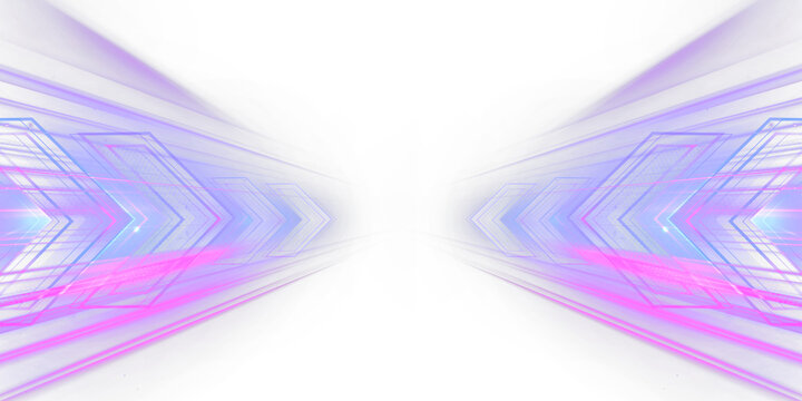 Light tunnel, abstract futuristic background, blue and pink perspective rays, digital motion effect, technology background PNG