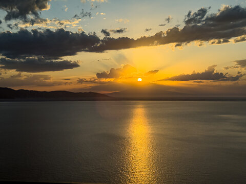 Sunset over Skopelos from the viewpoint near Chora old town, Alonnisos Island, Greece