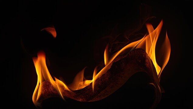 illuminated paper flame on dark backdrop
