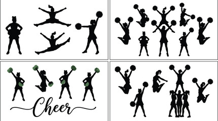 Fototapeta premium Cheerleader Silhouette Vector Collection Featuring Pom Pom Jumps Dance Poses and Team Spirit Performance Actions