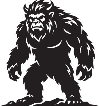 Silhouette of a Bigfoot or Sasquatch creature a mythical ape-like monster in a strong stance vector illustration for cryptozoology and folklore themes