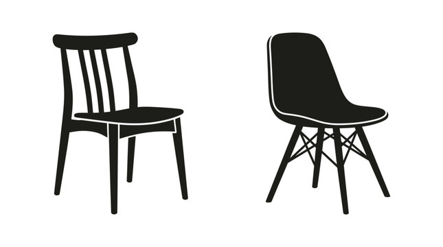 Chair silhouettes two styles black on white background