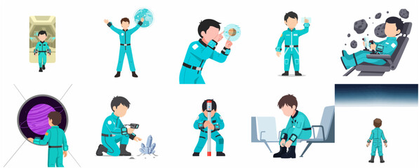 Astronaut Character Set with Various Poses and Science Fiction Space Exploration Scenes © Artozo